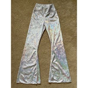White Holographic Velvet Bell Bottoms